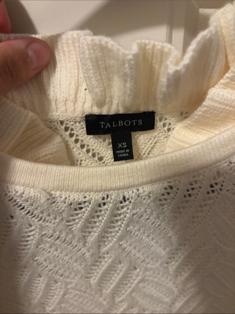 Talbots Cream Ruffle Turtleneck Cable-Knit Sweater - Picture 2 of 3